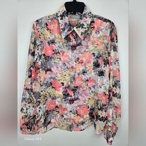 Croft & Barrow Floral Blouse - Pink and Black